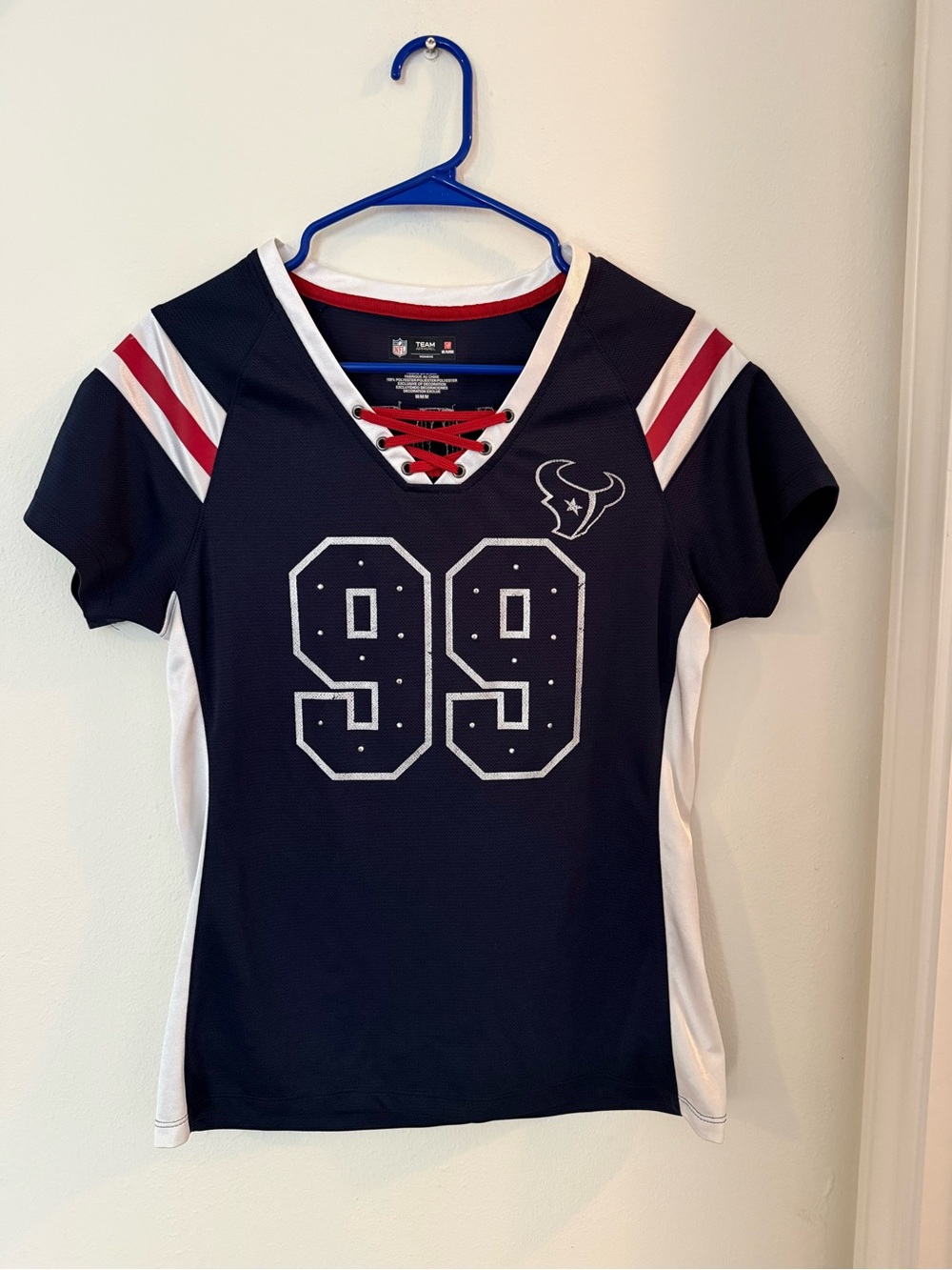 Houston Texans Navy Lace-Up Football Jersey - #99 Watt Women’s Size Medium